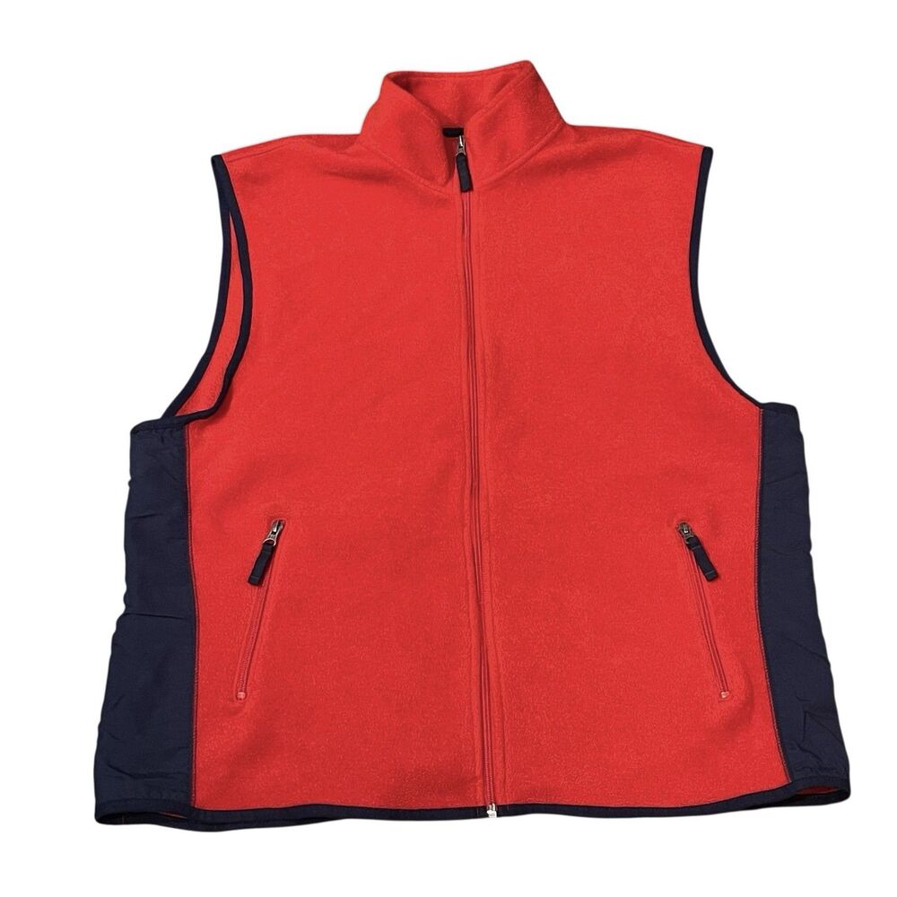 Vintage 90s Y2K GAP Sherpa Fleece Vest Zipper 2XL Red Navy XXL Back Pouch Pocket